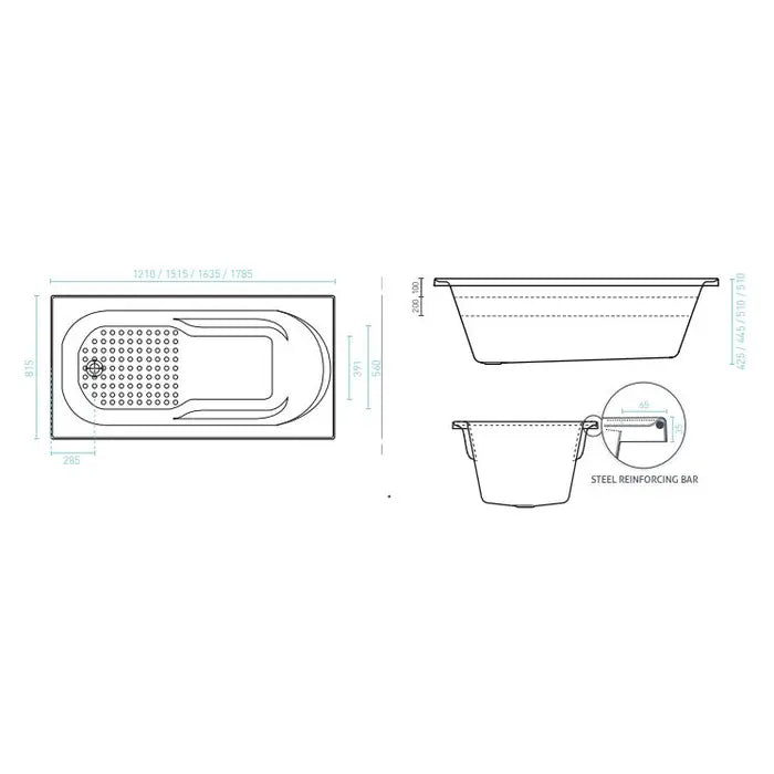 Decina Modena Contour 12 Jet Inset Spa Bath 1515/1635/1785mm - Gloss White