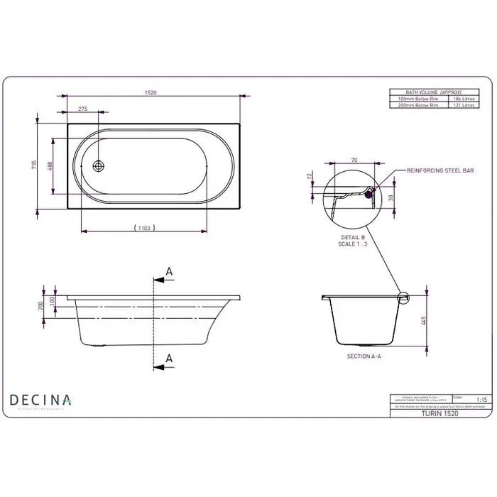 Decina Turin Santai 10 Jet Spa Inset Bath - Gloss White