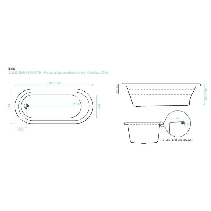 Decina Uno Santai 10 Jet Inset Spa Bath - Gloss White