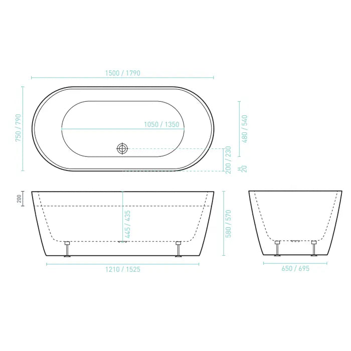 Decina Elinea Freestanding Bath 1500 1790mm - Black