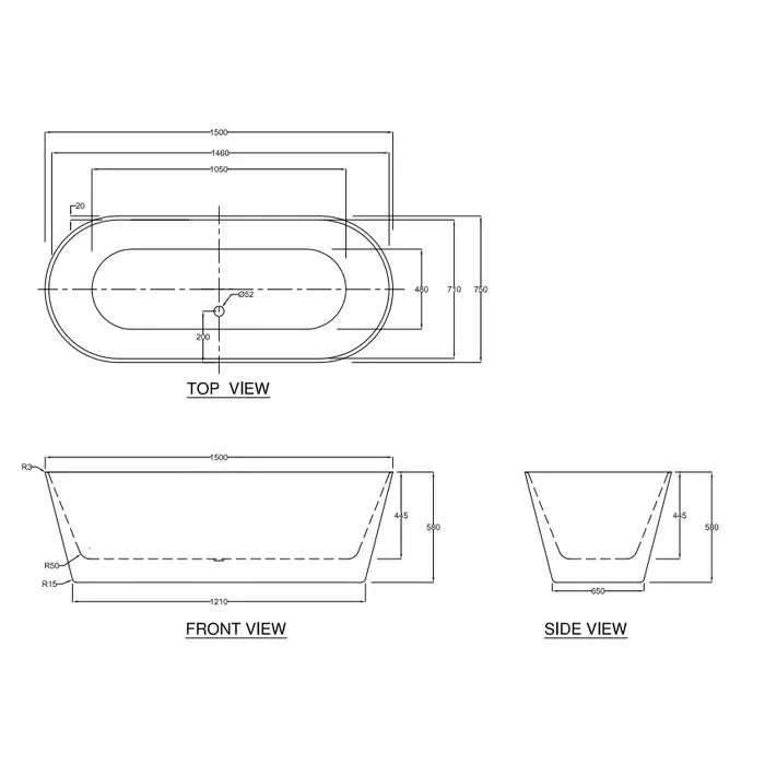 Decina Elinea Freestanding Bath 1500 1790mm - White