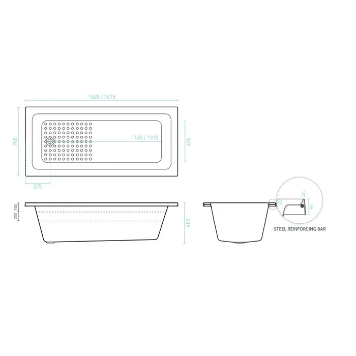Decina Fabrino Inset Bath 1525/1675mm - Gloss White