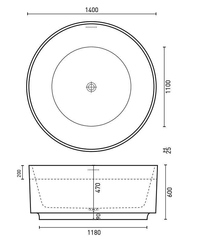 Decina Florencia Freestanding Bath with Integrated Overflow 1400mm - Gloss White