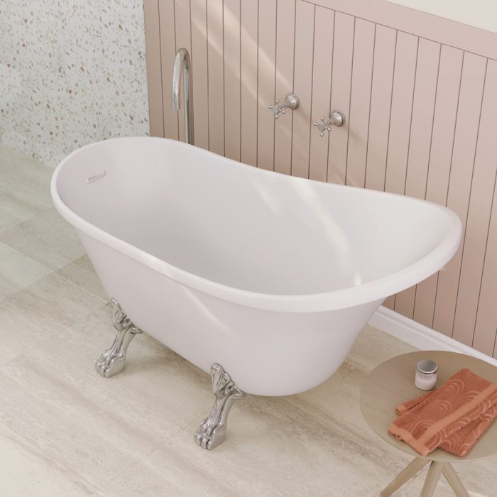 Fienza Claw Foot Acrylic Bath with Chrome Feet - Gloss White