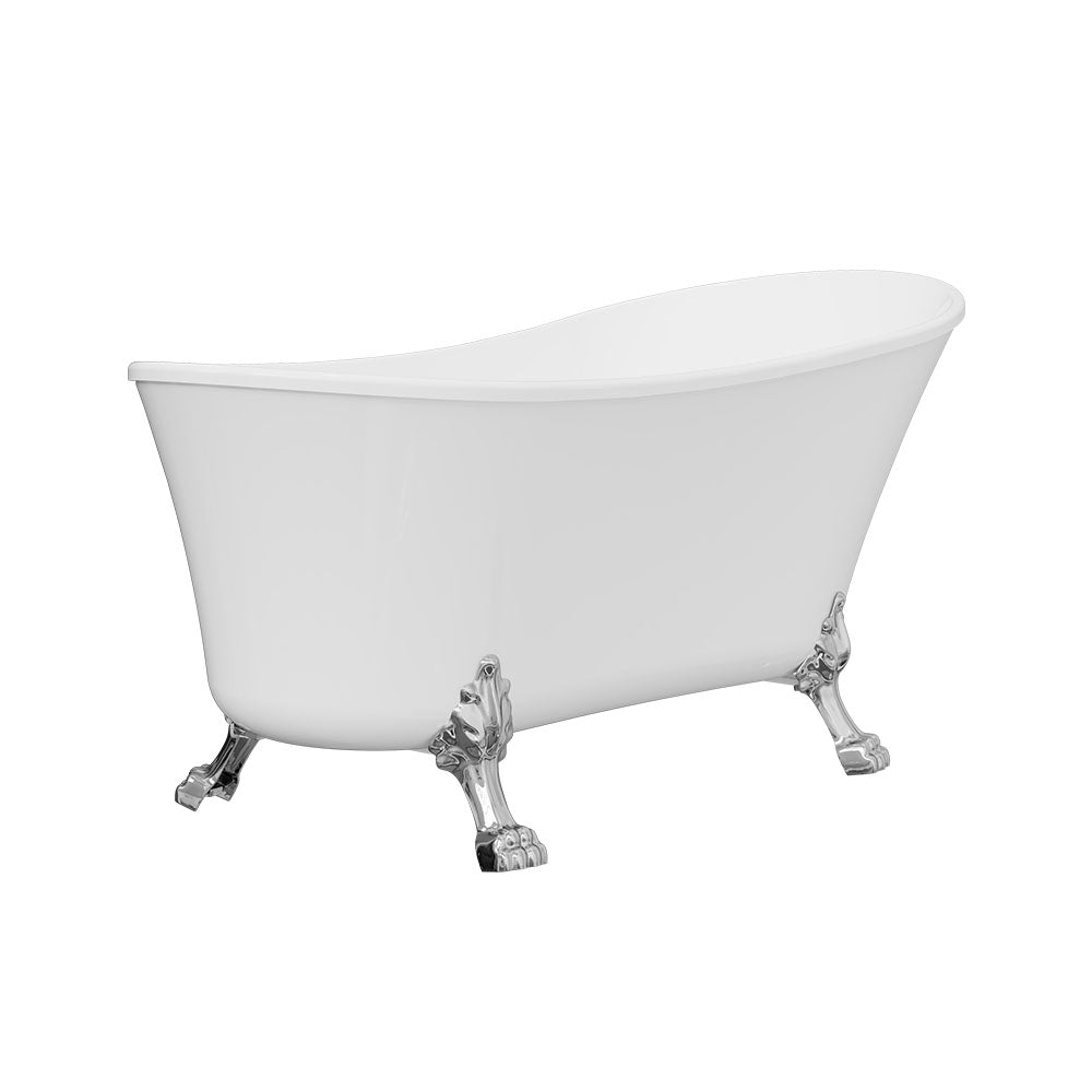Fienza Claw Foot Freestanding Acrylic Bath with Chrome Feet - Gloss White