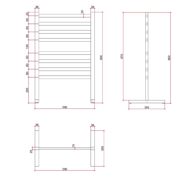 Thermogroup 8 Bar Straight Flat Freestanding Heated Towel Rail - Stainless Steel