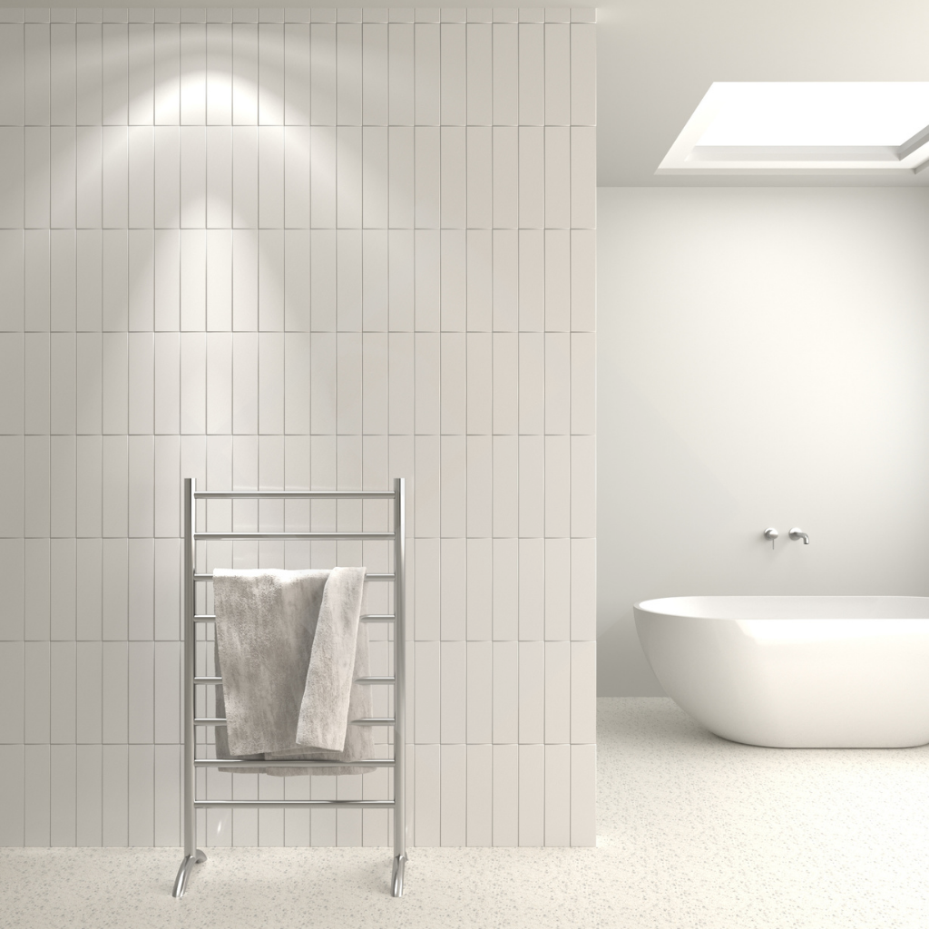 Thermogroup 8 Bar Straight Round Freestanding Heated Towel Rail - Stainless Steel