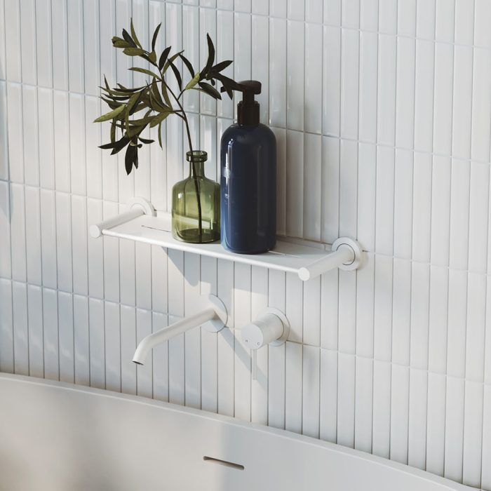 Fienza Kaya Basin/Bath Wall Mixer Set Round Plate Outlet - Matte White