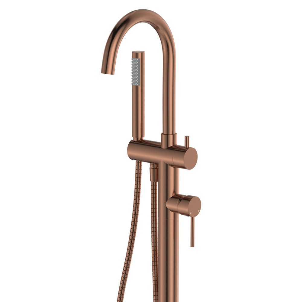 Fienza Kaya Floor Mounted Bath Mixer With Hand Shower - Brushed Copper