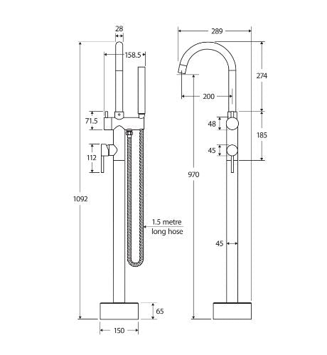 Fienza Kaya Floor Mounted Bath Mixer With Hand Shower - Brushed Copper