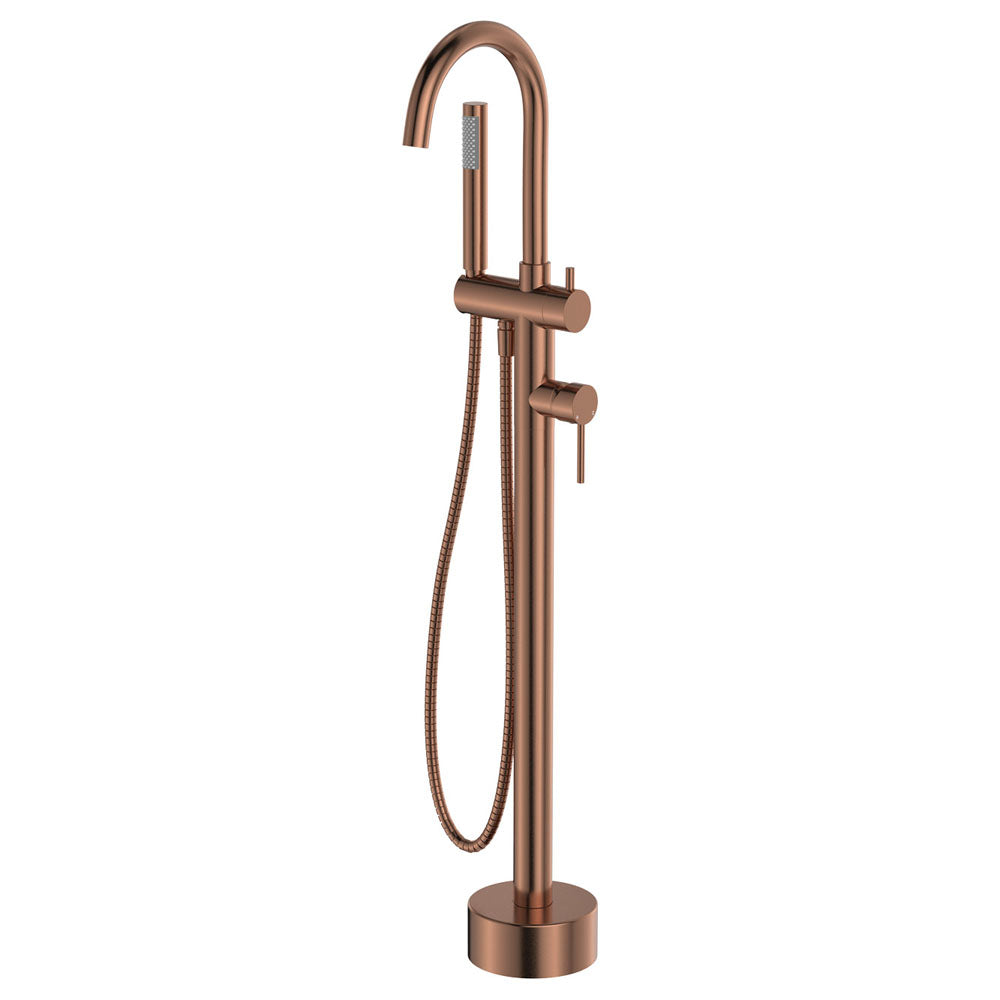 Fienza Kaya Floor Mounted Bath Mixer With Hand Shower - Brushed Copper