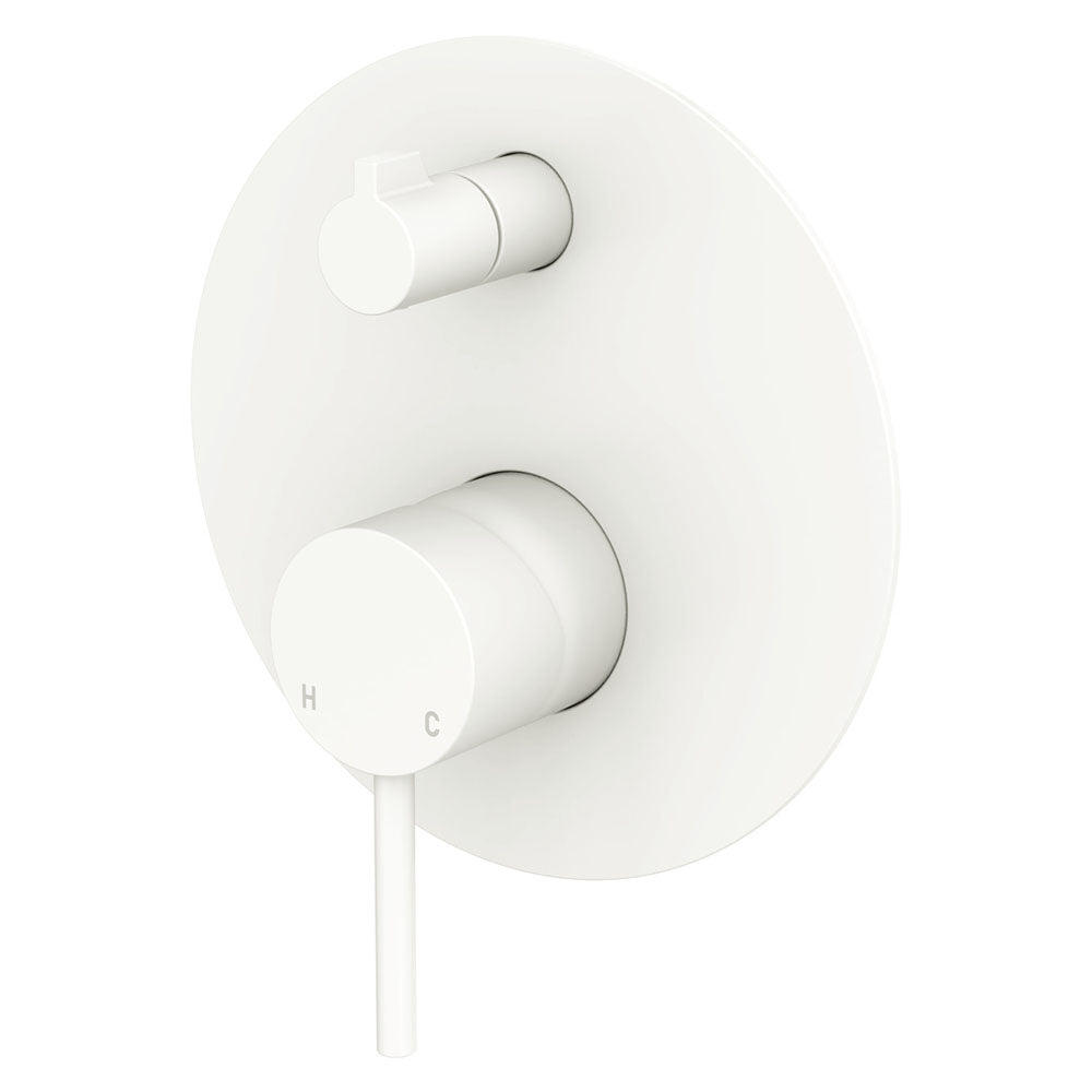 Fienza Kaya Large Round Plate Wall Diverter Mixer - Matte White