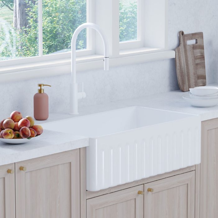 Fienza Kaya Pull Out Sink Mixer - Matte White