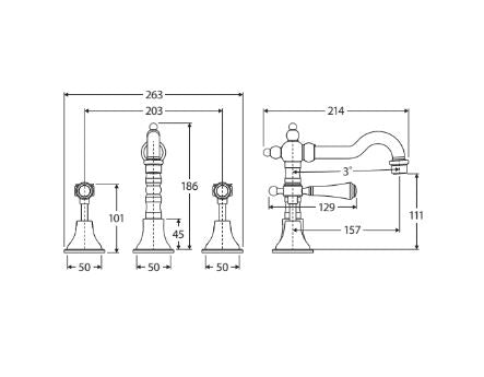 Fienza Lillian Lever Shepherds Crook Basin Set with Ceramic White Handle - Matte Black