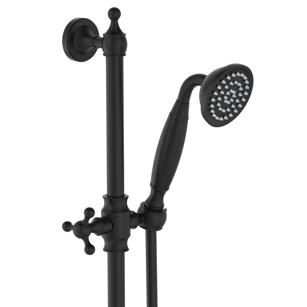 Fienza Lillian Lever Rail Shower Set with Ceramic White Handle - Matte Black