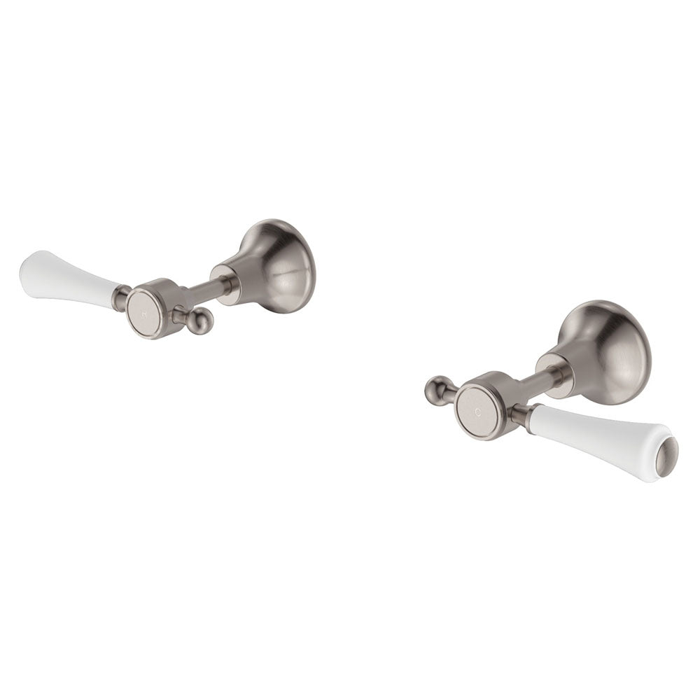 Fienza Lillian Wall Top Assemblies with Ceramic White Handle - Brushed Nickel