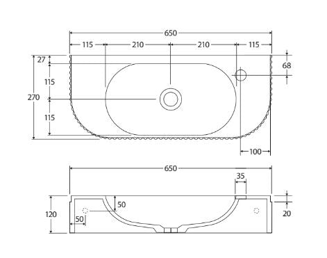 Fienza Minka Solid Surface Wall Basin 1 Tap Hole - Matte White
