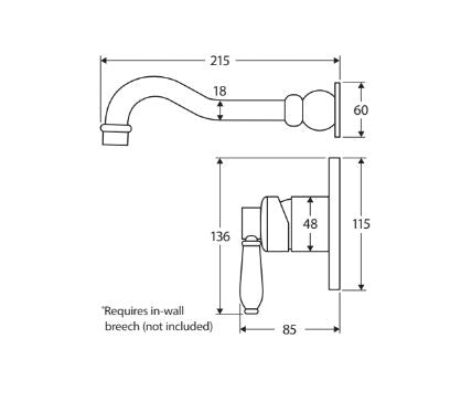 Fienza Eleanor Wall Basin/Bath Mixer Set - Brushed Nickel