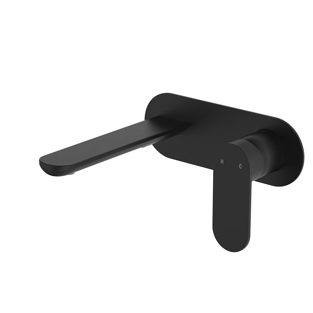 Fienza Empire Slim Basin/Bath Wall Mixer Set Oval Plate - Matte Black