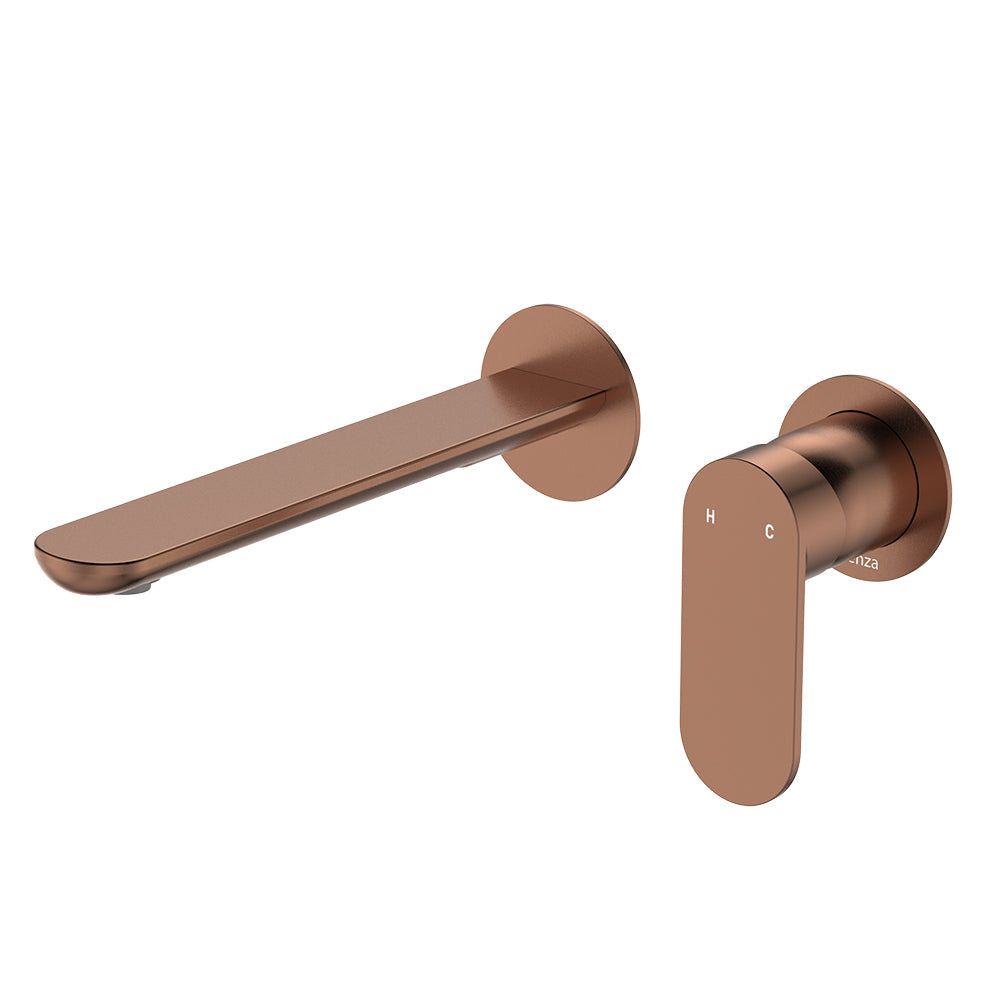 Fienza Empire Slim Basin/Bath Wall Mixer Set Round Plate - Brushed Copper