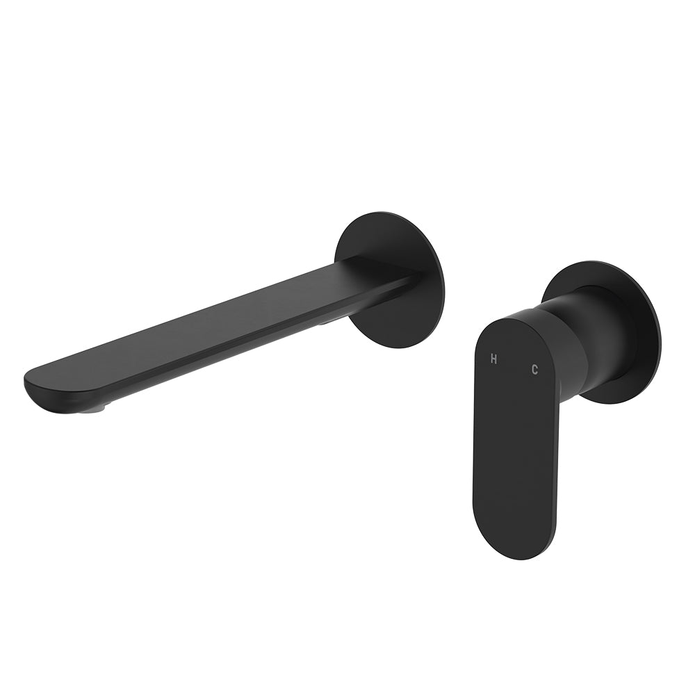 Fienza Empire Slim Basin/Bath Wall Mixer Set Round Plate - Matte Black