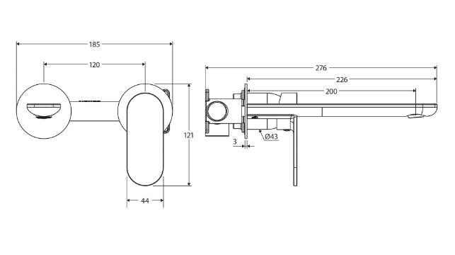 Fienza Empire Slim Basin/Bath Wall Mixer Set Round Plate - Brushed Nickel