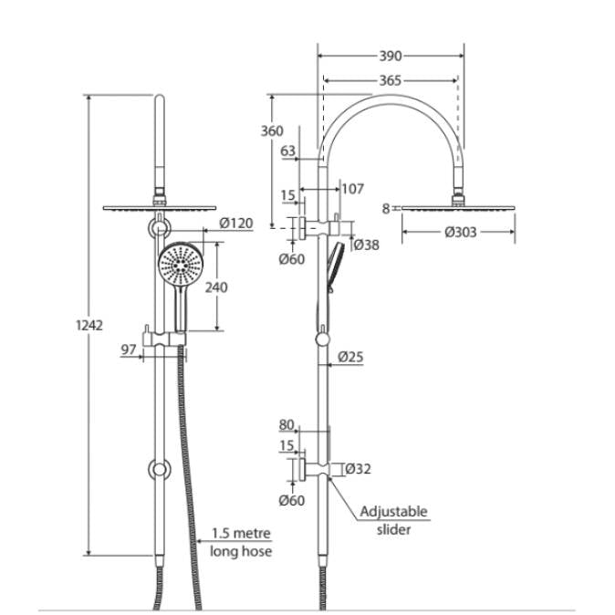 Fienza Empire Slim Curved Twin Shower - Brushed Nickel