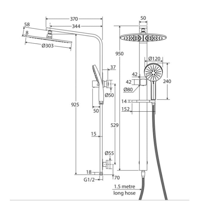 Fienza Empire Slim Deluxe Twin Shower - Urban Brass
