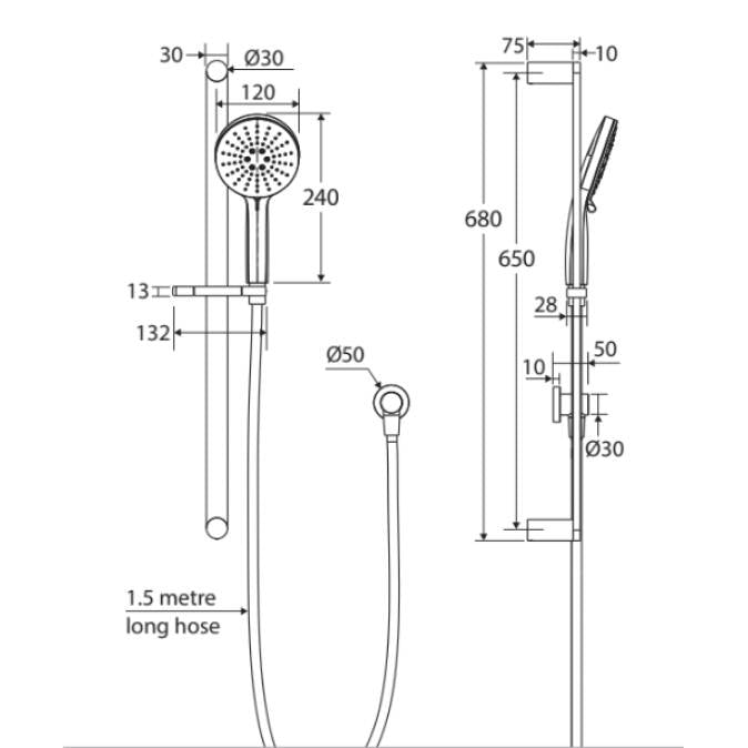 Fienza Empire Slim Rail Shower - Matte Black