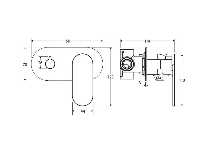 Fienza Empire Slim Wall Diverter Mixer Large Oval Plate Horizontal - Matte Black