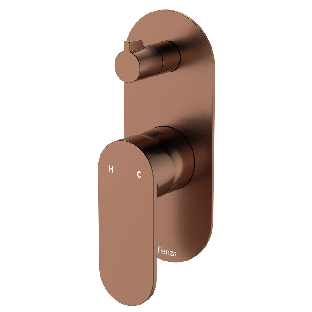 Fienza Empire Slim Wall Diverter Mixer Large Oval Plate Vertical - Brushed Copper