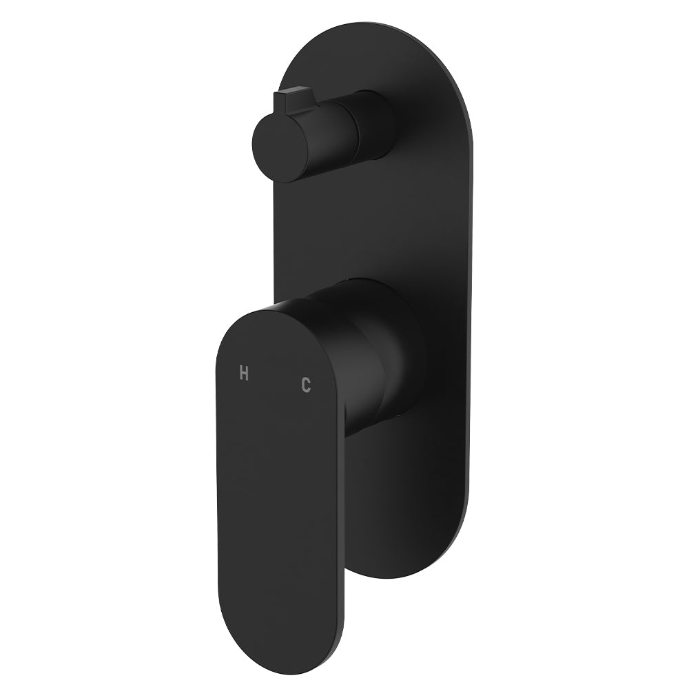 Fienza Empire Slim Wall Diverter Mixer Large Oval Plate Vertical - Matte Black