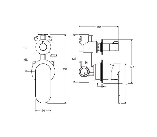 Fienza Empire Slim Wall Diverter Mixer Small Round Plates Vertical - Urban Brass