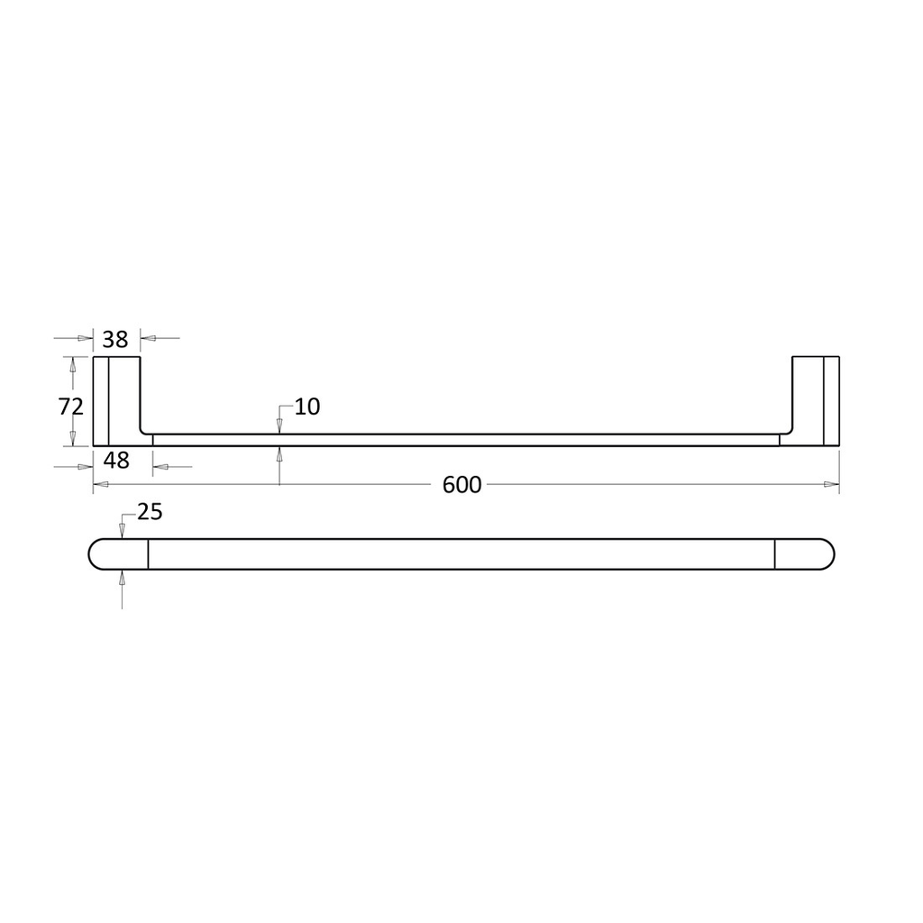 Flores Single Towel Rail 600mm - Matte Black