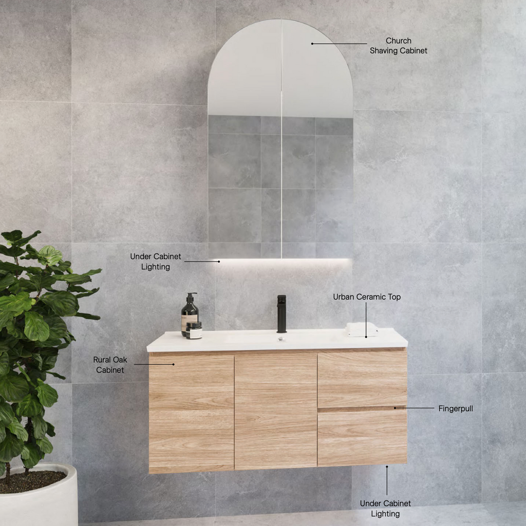 Timberline Florida Ensuite Wall Hung Compact Small Vanity with Ceramic Top