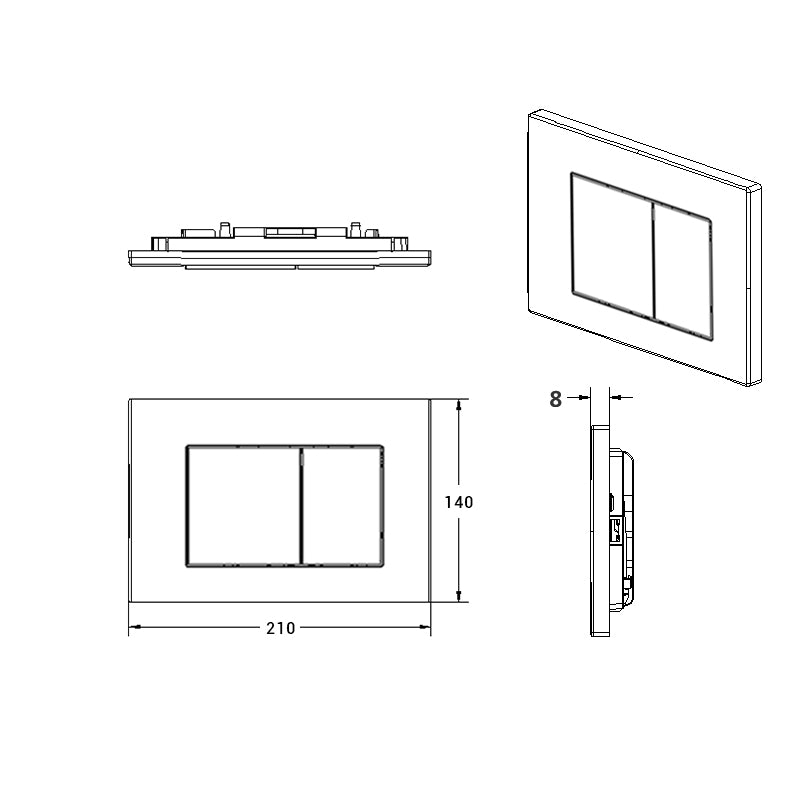 R&T Square Button Flush Plate for In-wall Concealed Cistern Gloss White