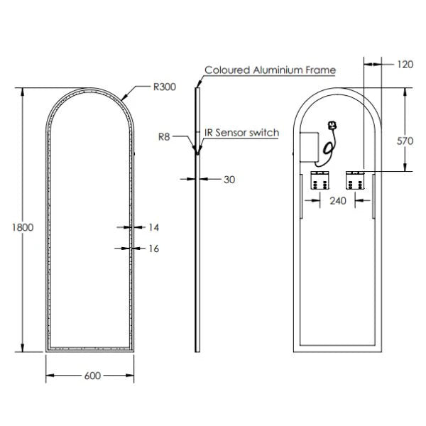 Remer Great Great Arch Full Length LED Mirror 600mm x 1800mm