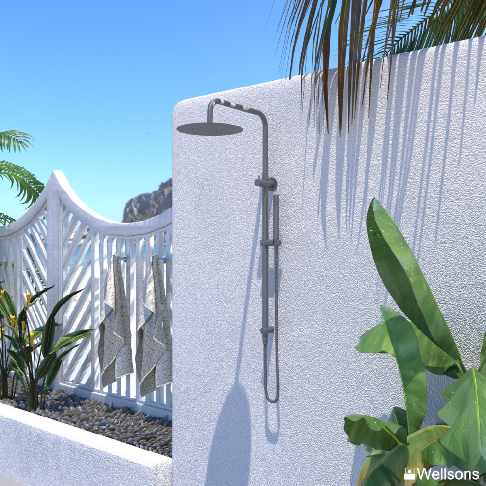 Elle Twin Rail Outdoor Showers 316 Stainless Steel - Gunmetal