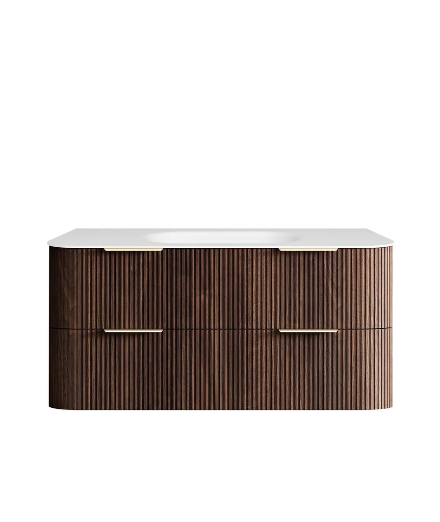 Otti Havana Fluted Curved Wall Hung Vanity with Chloe Silk Top - Sable Walnut