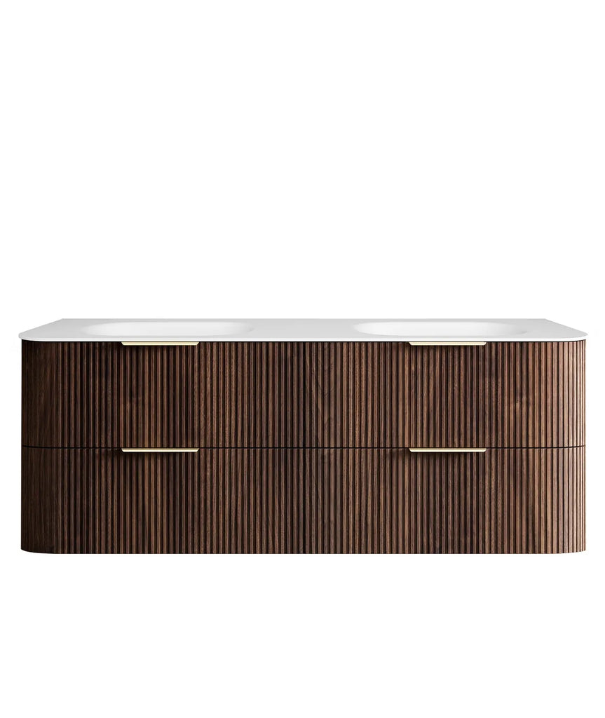 Otti Havana Fluted Curved Wall Hung Vanity with Chloe Silk Top - Sable Walnut