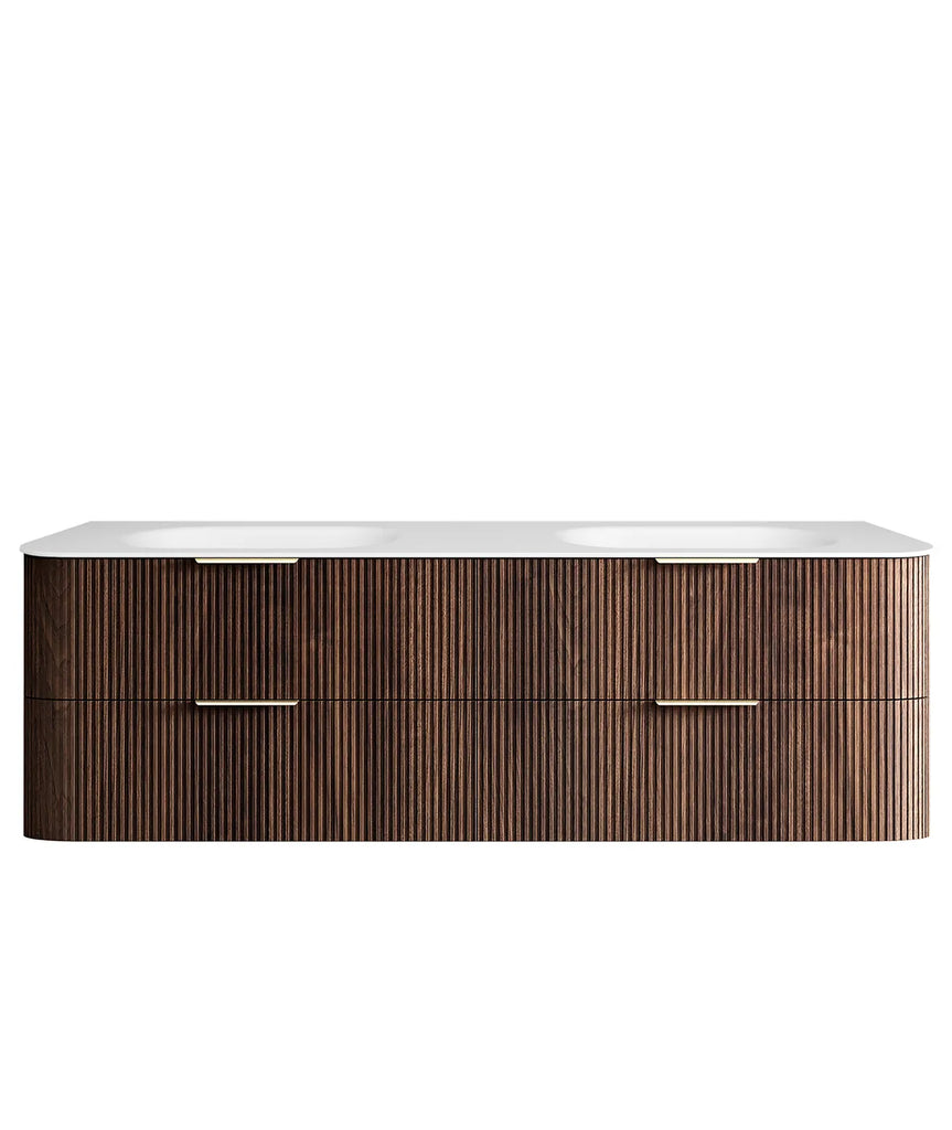 Otti Havana Fluted Curved Wall Hung Vanity with Chloe Silk Top - Sable Walnut
