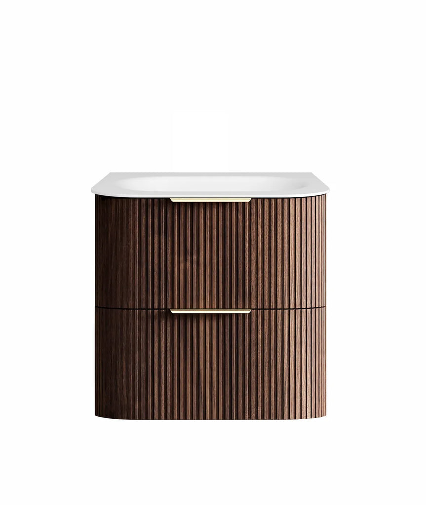 Otti Havana Fluted Curved Wall Hung Vanity with Chloe Silk Top - Sable Walnut