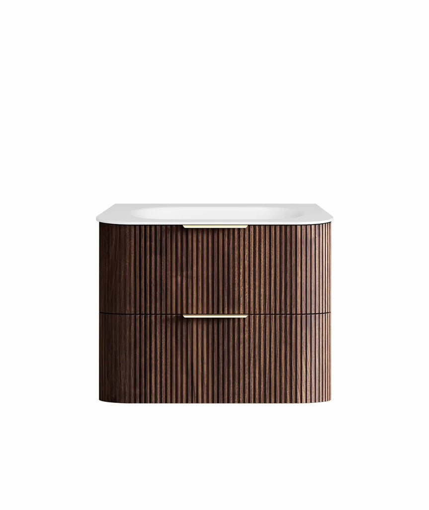 Otti Havana Fluted Curved Wall Hung Vanity with Chloe Silk Top - Sable Walnut