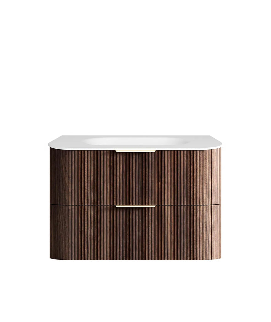 Otti Havana Fluted Curved Wall Hung Vanity with Chloe Silk Top - Sable Walnut
