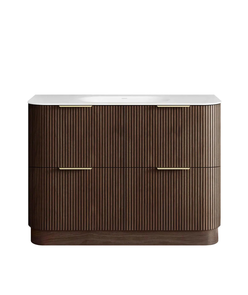 Otti Havana Fluted Curved Floorstanding Vanity with Chloe Silk Top - Sable Walnut