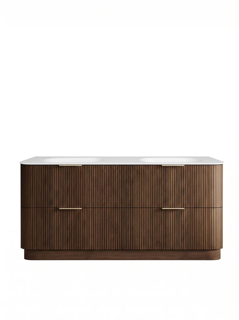 Otti Havana Fluted Curved Floorstanding Vanity with Chloe Silk Top - Sable Walnut