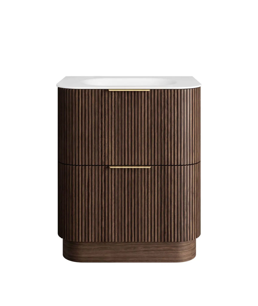 Otti Havana Fluted Curved Floorstanding Vanity with Chloe Silk Top - Sable Walnut