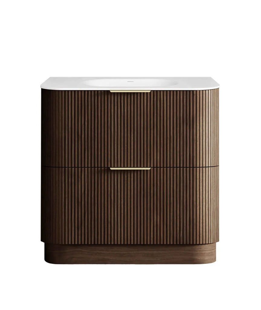 Otti Havana Fluted Curved Floorstanding Vanity with Chloe Silk Top - Sable Walnut