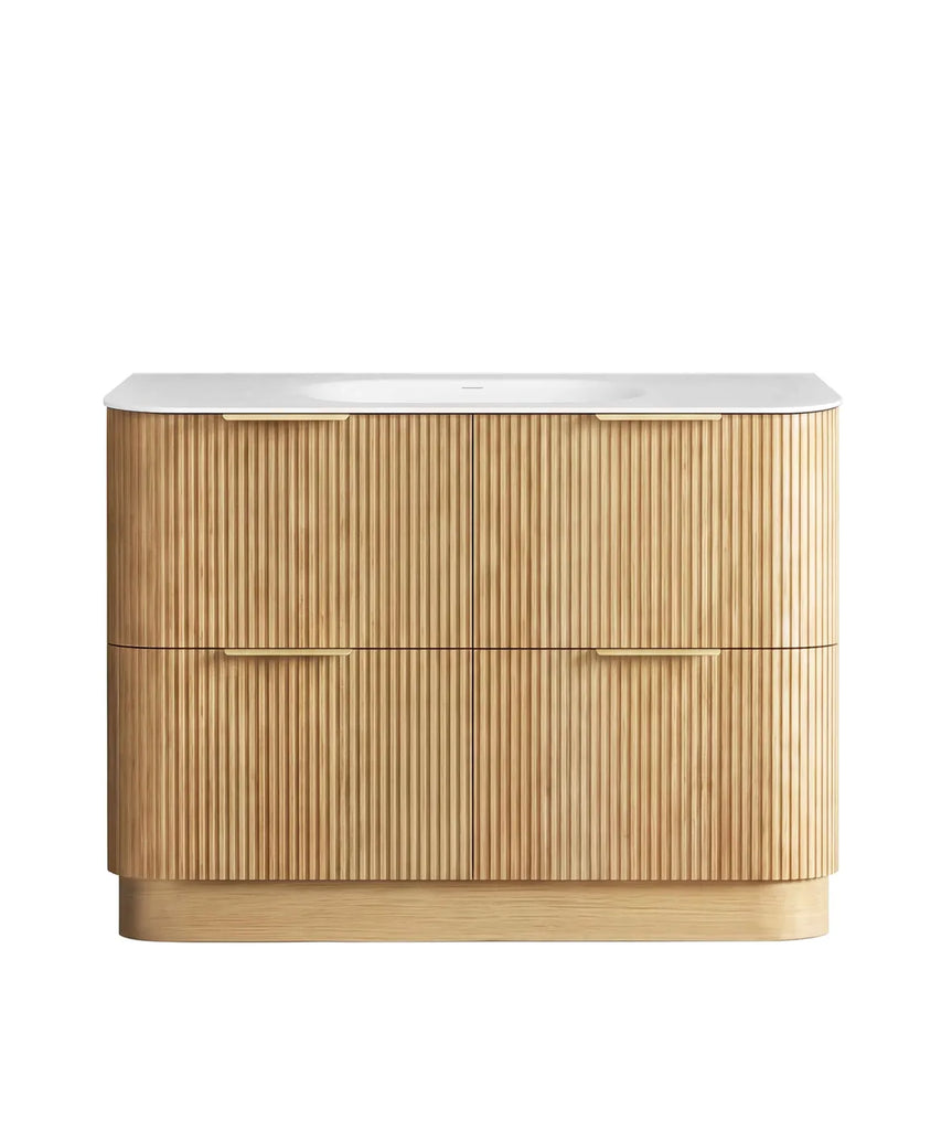 Otti Havana Fluted Curved Floorstanding Vanity with Chloe Silk Top - Woodland Oak