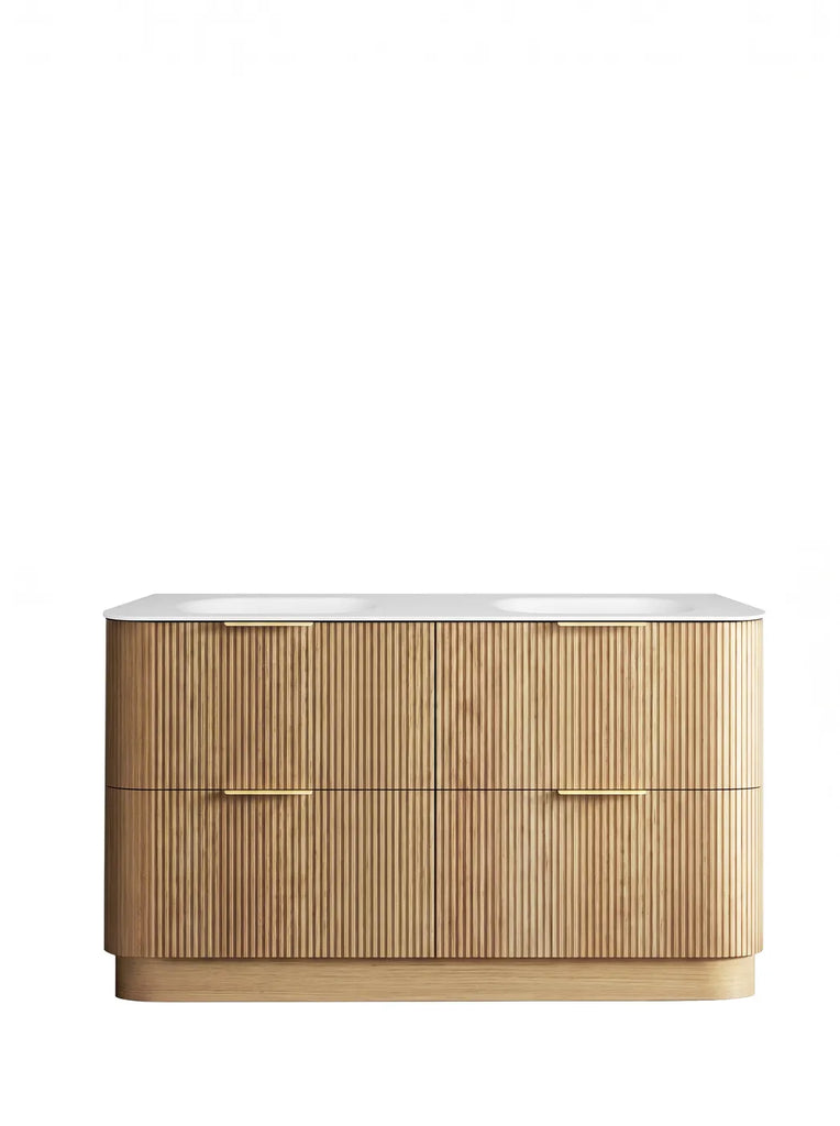 Otti Havana Fluted Curved Floorstanding Vanity with Chloe Silk Top - Woodland Oak